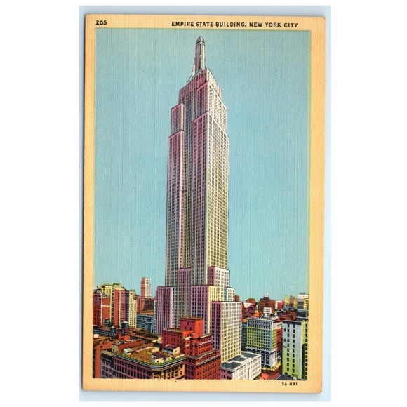 Vintage Postcard Empire State Building New York City Unposted Curteich Linen - Picture 1 of 2